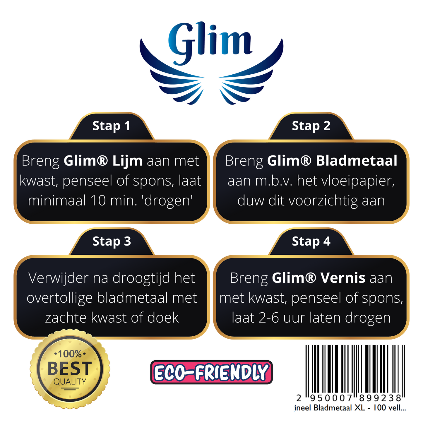 Glim® Bladmetaal Goud set XL + Lijm & Vernis - 100 vellen - 16*16cm