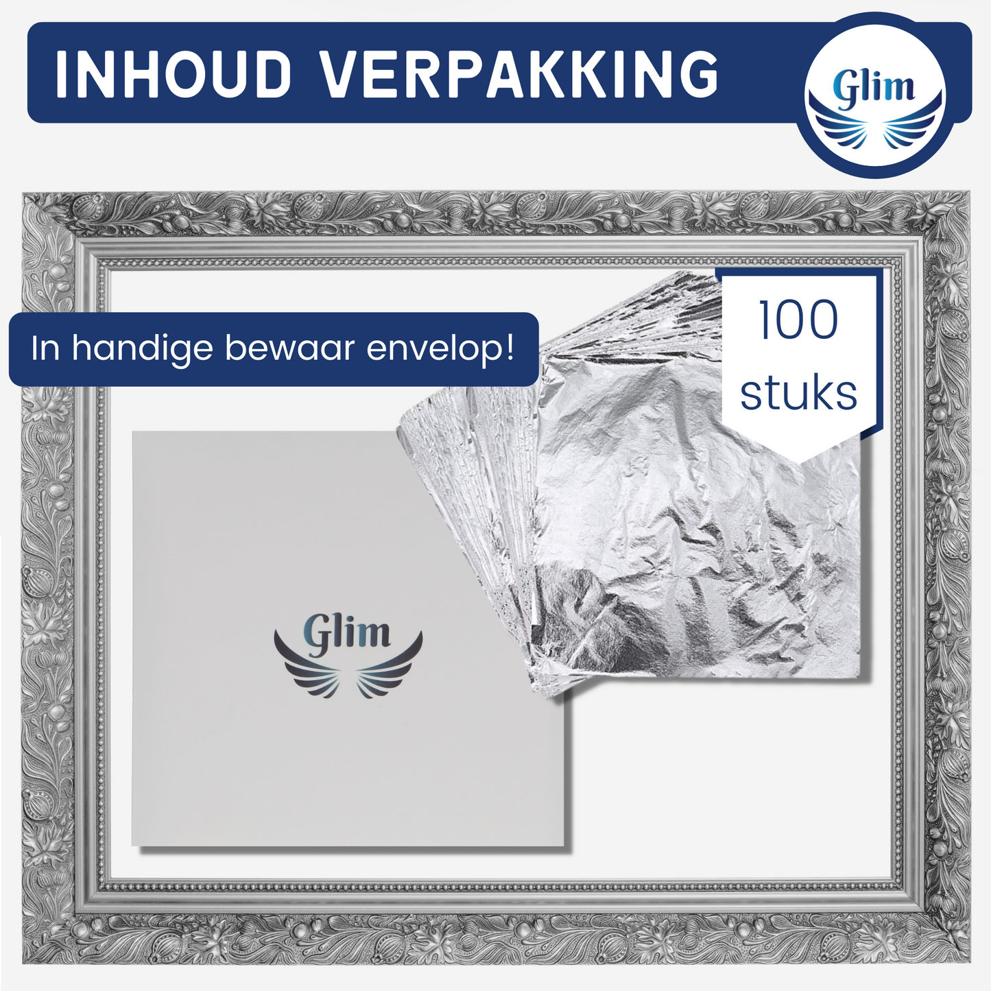 Glim® Bladmetaal Zilver XL - 100 vellen - 16*16cm